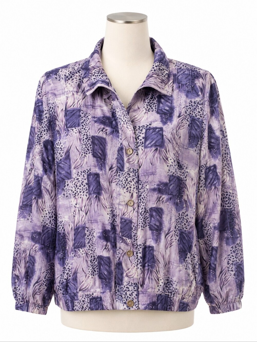 NWT Cervelle 100% Silk Purple Safari Animal Print Full Zip Jacket Sz 1X-Mob Wife